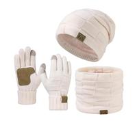Femme Tricotés Ensemble d'hiver Bonnet écharpe Gants d'écran Tactile 3 en 1, Doublure Molleton Doux Bonnet tricoté Chaud Cache-Cou Extensible Gants tactiles à 2 Doigts pour Femme