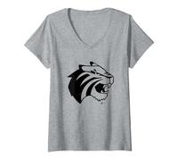 Femme Trinity University Tigers Mascot Head Lee Roy T-Shirt avec Col en V
