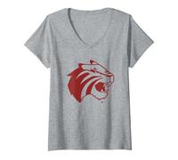 Femme Trinity University Tigers Mascot Head Lee Roy T-Shirt avec Col en V