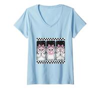 Femme Trio de Chouettes Coquette nœud Bubblegum rétro T-Shirt avec Col en V