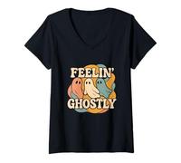 Femme Trio de fantômes rétro Feeling Ghostly T-Shirt avec Col en V
