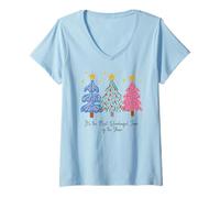 Femme Trio de Sapin de Noël rétro « It's The Most Wonderful Time » T-Shirt avec Col en V