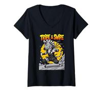 Femme Tripe and Swipe Funny Zebra Kung Fu Martial Arts Cartoon T-Shirt avec Col en V