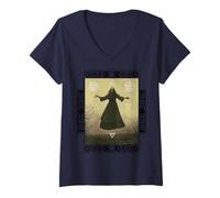Femme Triple Lune Symboles 4 Éléments Wicca Sorcellerie Moderne T-Shirt avec Col en V