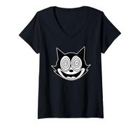 Femme Trippy Cat Felix T-Shirt avec Col en V