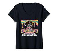 Femme Trippy Soft Serve Cône de Glace psychédélique Arc-en-Ciel T-Shirt avec Col en V