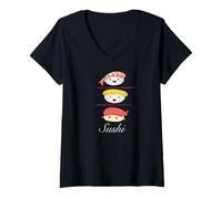 Femme Trois amis sushi style manga japonais riz poisson T-Shirt avec Col en V