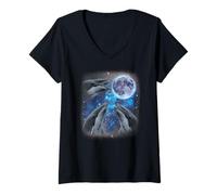 Femme Trois Baleines à Bosse Hurlant à la Lune Weird Meme Whale T-Shirt avec Col en V