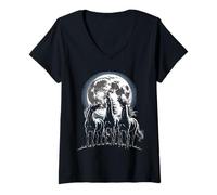 Femme Trois Chevaux Moon Horse Lover 3 Chevaux Hurlant à la Lune T-Shirt avec Col en V