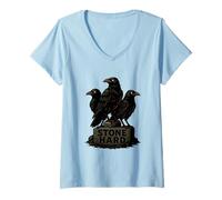 Femme Trois Corbeaux Omen T-Shirt avec Col en V