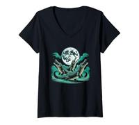 Femme Trois Crocodiles bizarres Moon Funny 3 Alligator Dead Moon T-Shirt avec Col en V