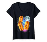 Femme Trois Lune Glizzy | Mème maudit drôle de 3 Hot-Dogs hurlants T-Shirt avec Col en V