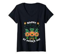 Femme Trois Nains de trèfle léprechaun Happy St Patrick 2026 T-Shirt avec Col en V