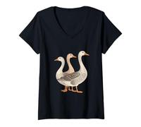 Femme Trois oies drôles Debout Ensemble Minimaliste T-Shirt avec Col en V