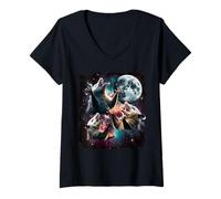 Femme Trois Opossums Moon Space - Art Cosmique du Chaos Galaxie T-Shirt avec Col en V