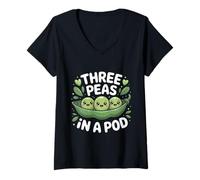 Femme Trois Pois dans Une Capsule Triplets de Grossesse révèlent Une Famille Mignonne T-Shirt avec Col en V