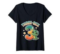 Femme Trois Rex drôle 3ème Anniversaire Dinosaure Mignon garçons Filles T-Shirt avec Col en V