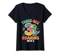 Femme Trois Rex drôle 3ème Anniversaire Dinosaure Mignon garçons Filles T-Shirt avec Col en V