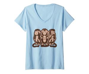 Femme Trois singes sages parlent, n'entendent et ne voient aucun T-Shirt avec Col en V