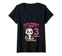 Femme Troisième Anniversaire de Fille Panda Mignon T-Shirt avec Col en V