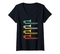 Femme Trombone au Design rétro T-Shirt avec Col en V