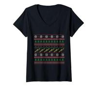 Femme Trombone drôle Motif de fête de Noël Moche T-Shirt avec Col en V