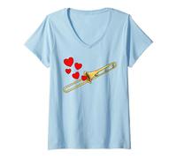 Femme Trombone Saint-Valentin Musicien de cuivres Mariage T-Shirt avec Col en V