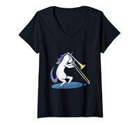 Femme Tromboniste Amoureux du trombone de la licorne T-Shirt avec Col en V