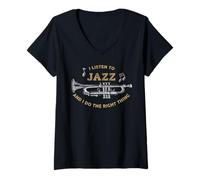 Femme Trompettiste Fan de jazzman Vintage pour Amateurs de Festival de Jazz T-Shirt avec Col en V