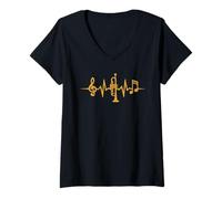 Femme Trompettiste Musicien Battement De Cœur Jazz Trompette T-Shirt avec Col en V