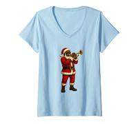 Femme Trompettiste Père Noël - Cadeau de Groupe, Trompette Amusante T-Shirt avec Col en V