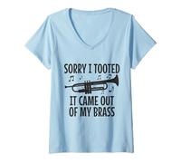 Femme Trompettiste Sorry I Tooted It Came Out Of My Brass Funny T-Shirt avec Col en V