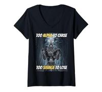 Femme Trop Alpha pour chasser trop Sauvage pour Perdre Un mème Amusant Alpha Wolf T-Shirt avec Col en V