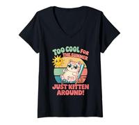 Femme Trop Cool pour l'été, il Suffit de Chaton Autour d'un Mignon Chat Kawaii T-Shirt avec Col en V