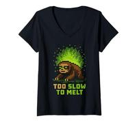Femme Trop lent pour faire fondre le pixel paresseux nucléaire T-Shirt avec Col en V