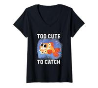 Femme Trop mignon pour attraper un poisson de dessin animé amusant pour les amateurs de l'océan T-Shirt avec Col en V