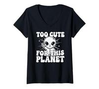 Femme Trop Mignon pour Cette planète : Graphique Extraterrestre Amusant T-Shirt avec Col en V