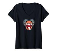 Femme Trop Mignon Red Pand T-Shirt avec Col en V