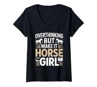 Femme Trop réfléchir, mais Fais-en sorte Que Horse Girl Equestrian T-Shirt avec Col en V