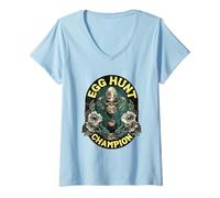 Femme Trophée de Chasse aux œufs Champion Extraterrestre Dark Humour Pâques T-Shirt avec Col en V