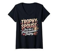 Femme Trophée de Participation drôle de conjoint Vie marié Humour T-Shirt avec Col en V