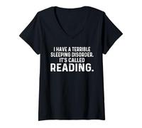 Femme Trouble du Sommeil drôle Lecture Amateur de Livre Sarcastique T-Shirt avec Col en V