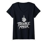 Femme Trouble Maker Squelette Main Funny Street Art Design T-Shirt avec Col en V