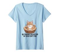 Femme Trouver du réconfort dans leur douce fourrure amant les chats miauler T-Shirt avec Col en V