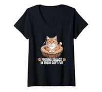 Femme Trouver du réconfort dans leur douce fourrure amant les chats miauler T-Shirt avec Col en V