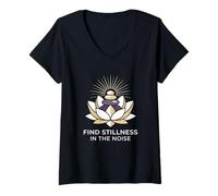 Femme Trouver l'immobilité dans Le Bruit Hatha Yoga Practitioner T-Shirt avec Col en V