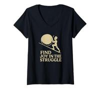 Femme Trouvez de la Joie dans la Lutte - Sisyphe motivationnel réconfortant T-Shirt avec Col en V