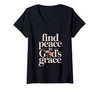 Femme Trouvez la Paix dans la grâce de Dieu T-Shirt avec Col en V