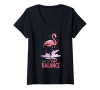 Femme Trouvez Le Bon équilibre Flamingo Yoga Mindfulness T-Shirt avec Col en V