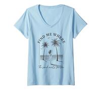 Femme Trouvez-moi là où le sable rencontre la mer Beach Palms Girl Ocean T-Shirt avec Col en V